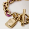 Lily Leather Chain Bracelet Small Orchid Bloom Small Classic Grain & Plated Stainless Steel Lily Leather Chain Bracelet Small Orchid Bloom Small Classic Grain & Plated Stainless Steel
