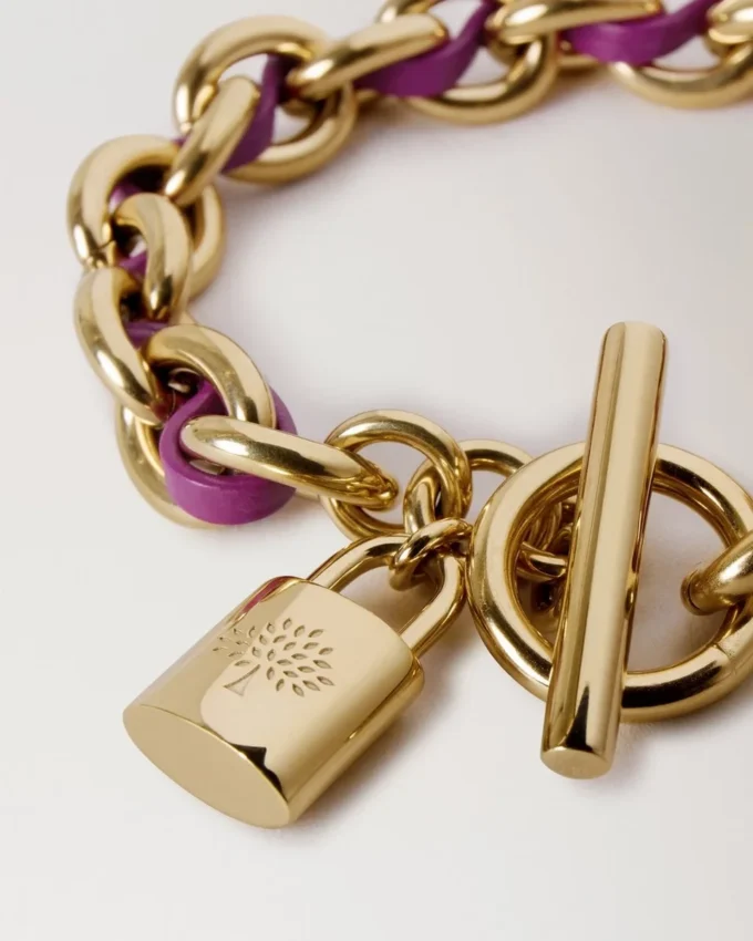 Lily Leather Chain Bracelet Small Orchid Bloom Small Classic Grain & Plated Stainless Steel Lily Leather Chain Bracelet Small Orchid Bloom Small Classic Grain & Plated Stainless Steel
