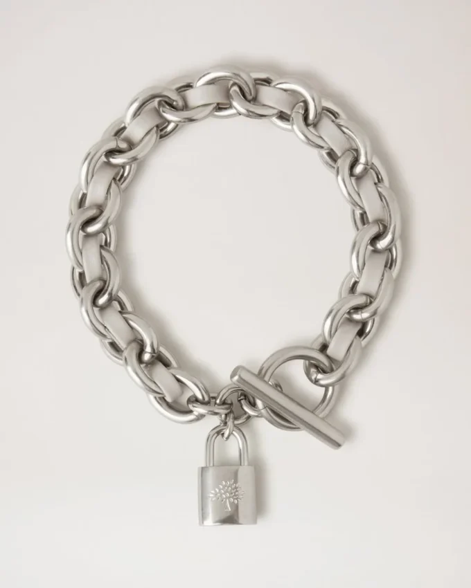 Lily Leather Chain Bracelet Medium Pale Grey Silky Calf & Silver Plated Stainless Steel Lily Leather Chain Bracelet Medium Pale Grey Silky Calf & Silver Plated Stainless Steel