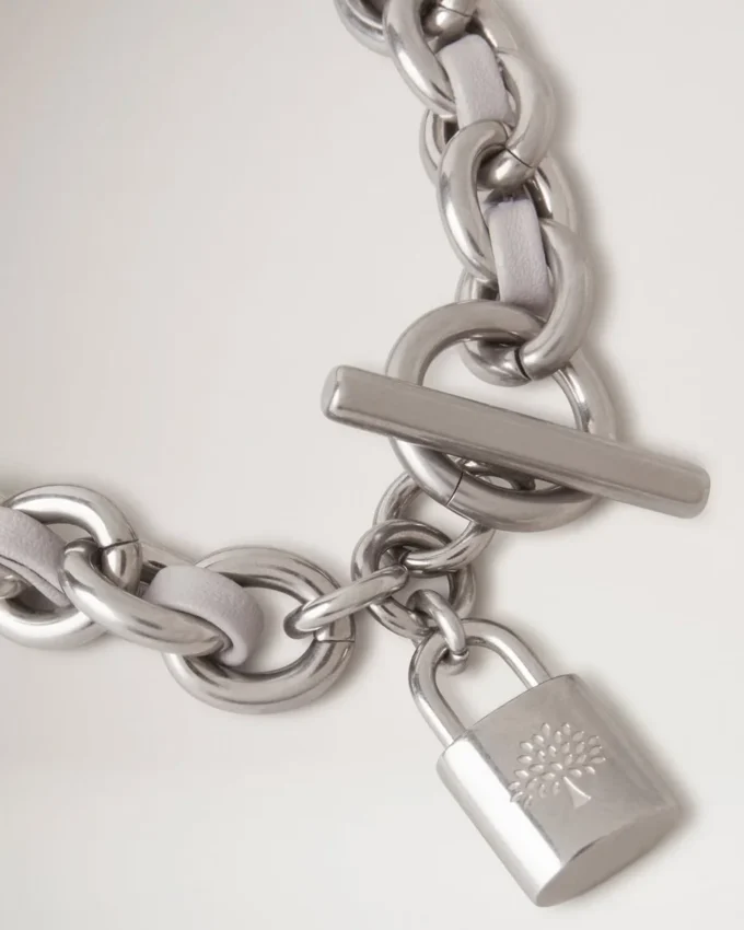 Lily Leather Chain Bracelet Medium Pale Grey Silky Calf & Silver Plated Stainless Steel Lily Leather Chain Bracelet Medium Pale Grey Silky Calf & Silver Plated Stainless Steel