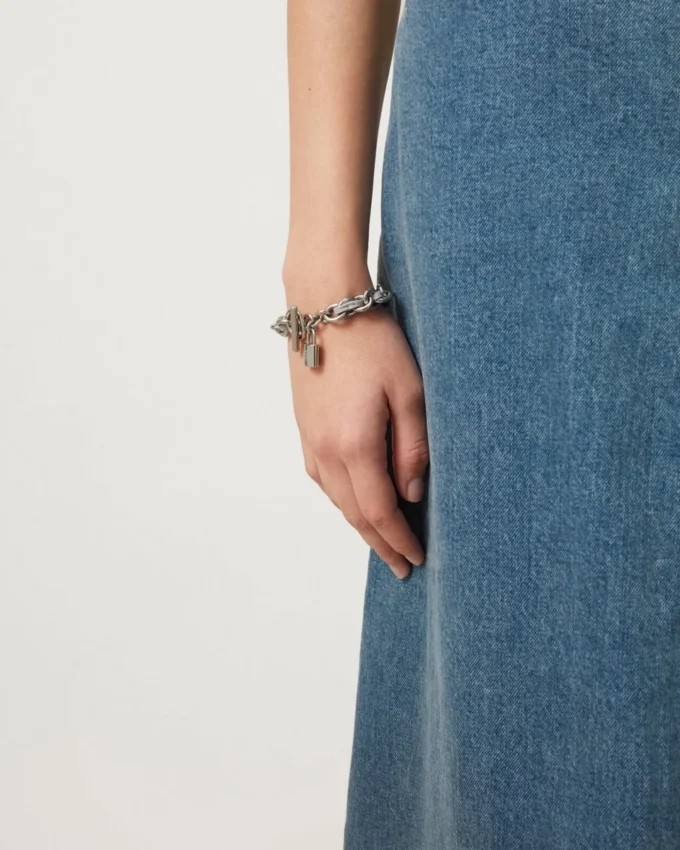 Lily Leather Chain Bracelet Medium Pale Grey Silky Calf & Silver Plated Stainless Steel Lily Leather Chain Bracelet Medium Pale Grey Silky Calf & Silver Plated Stainless Steel