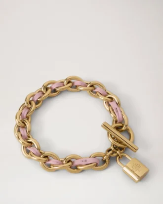 Lily Leather Chain Bracelet Medium Powder Pink Small Classic Grain & Plated Stainless Steel