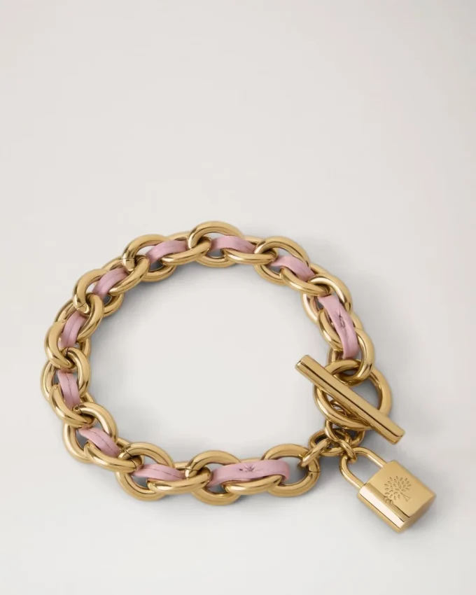 Lily Leather Chain Bracelet Medium Powder Pink Small Classic Grain & Plated Stainless Steel Lily Leather Chain Bracelet Medium Powder Pink Small Classic Grain & Plated Stainless Steel