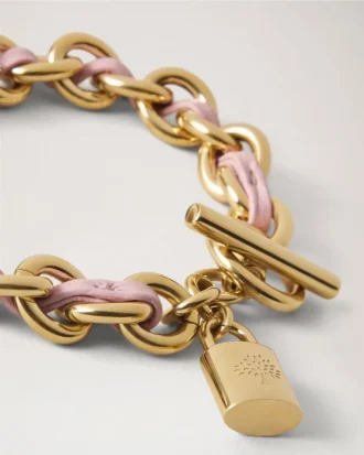 Lily Leather Chain Bracelet Small Powder Pink Small Classic Grain & Plated Stainless Steel
