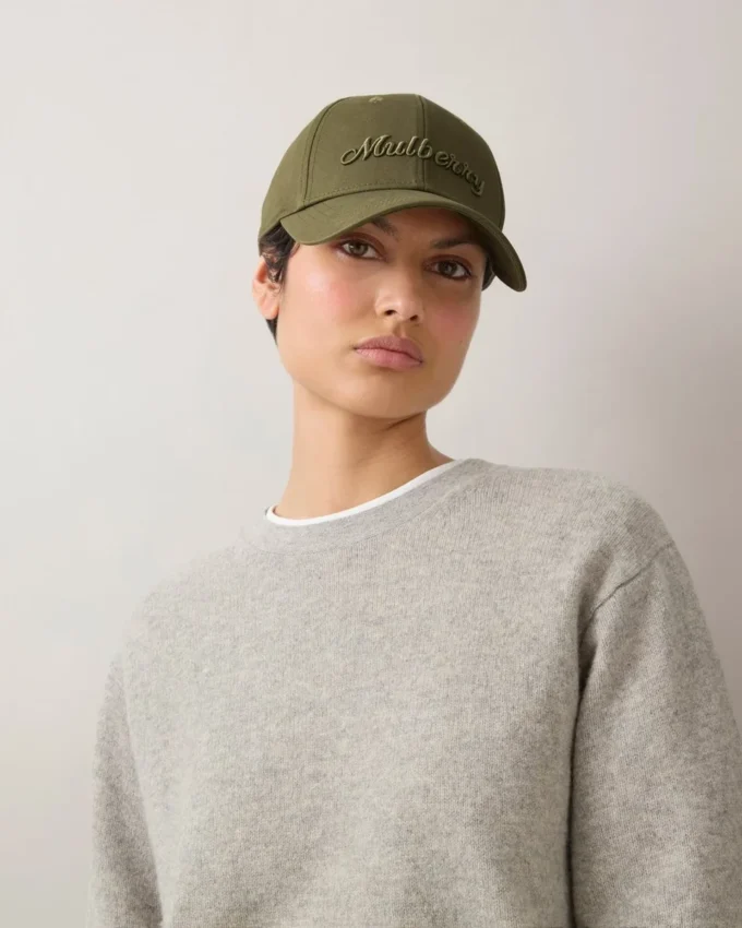 Logo Embroidered Baseball Cap Linen Green Cotton Logo Embroidered Baseball Cap Linen Green Cotton
