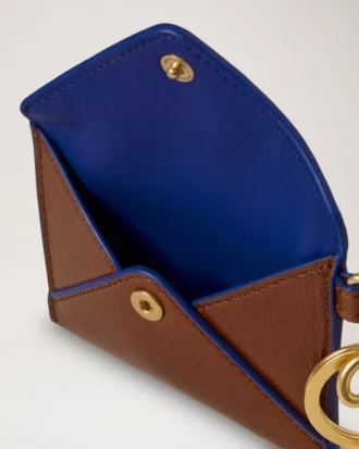 Love Letter Card Slip Keyring Oak & Pigment Blue Smooth Glossy Leather
