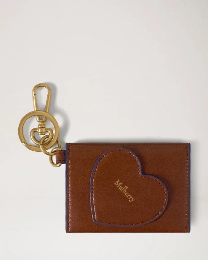 Love Letter Card Slip Keyring Oak & Pigment Blue Smooth Glossy Leather Love Letter Card Slip Keyring Oak & Pigment Blue Smooth Glossy Leather