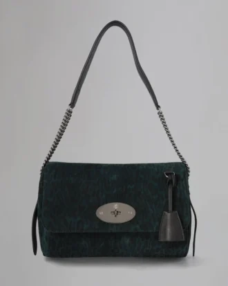 Medium Lily Top Handle Pre-Loved Mulberry Green & Black Leopard Suede