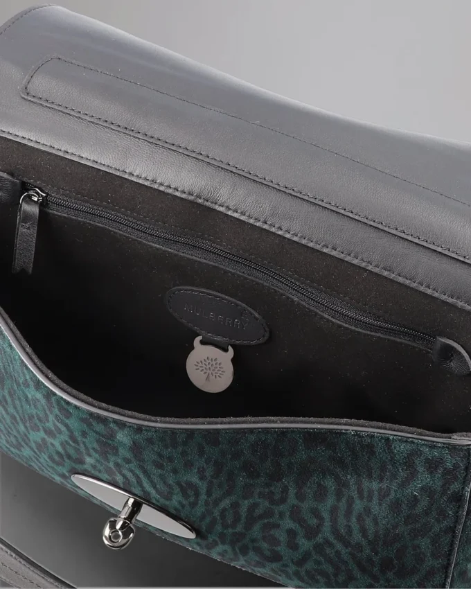 Medium Lily Top Handle Pre-Loved Mulberry Green & Black Leopard Suede Medium Lily Top Handle Pre-Loved Mulberry Green & Black Leopard Suede