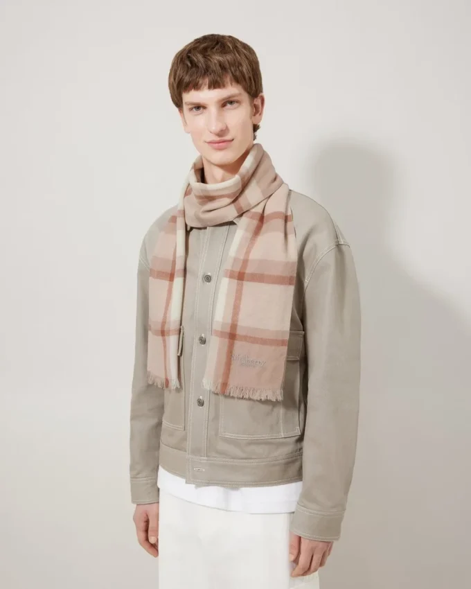 Mega Check Scarf Cashmere Taupe & Eggshell Cashmere Blend Mega Check Scarf Cashmere Taupe & Eggshell Cashmere Blend