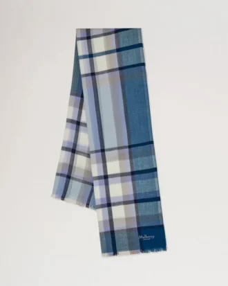 Mega Check Scarf Poplin Blue & Ecru Cashmere Blend
