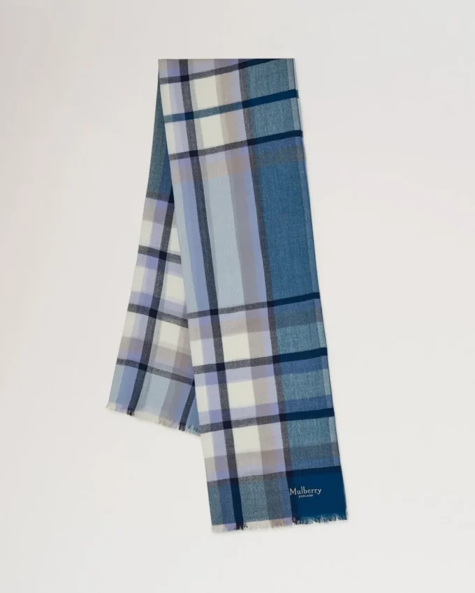 Mega Check Scarf Poplin Blue & Ecru Cashmere Blend