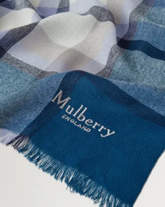 Mega Check Scarf Poplin Blue & Ecru Cashmere Blend