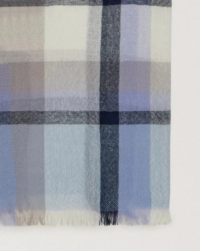 Mega Check Scarf Poplin Blue & Ecru Cashmere Blend