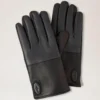 Mens Touchscreen Leather Gloves Black & Charcoal Leather