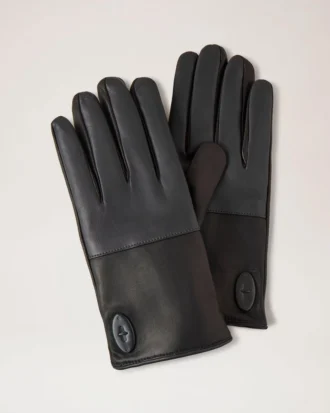 Mens Touchscreen Leather Gloves Black & Charcoal Leather