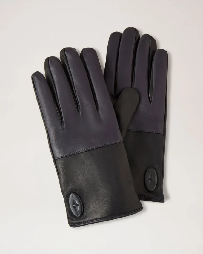 Mens Touchscreen Leather Gloves Black & Midnight Leather