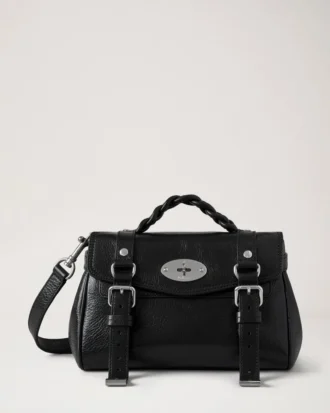 Mini Alexa Black High Shine Leather Top Handle Bags