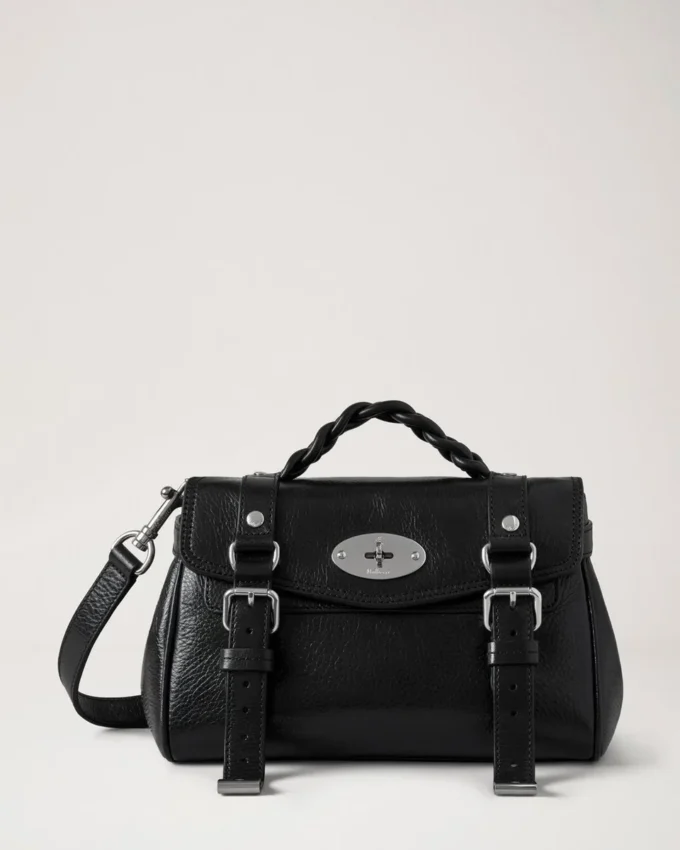 Mini Alexa Black High Shine Leather Top Handle Bags Mini Alexa Black High Shine Leather Top Handle Bags