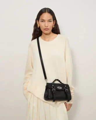 Mini Alexa Black High Shine Leather Top Handle Bags