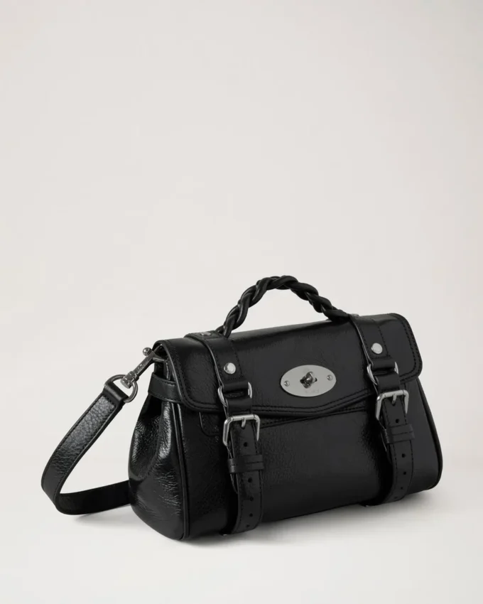 Mini Alexa Black High Shine Leather Top Handle Bags Mini Alexa Black High Shine Leather Top Handle Bags