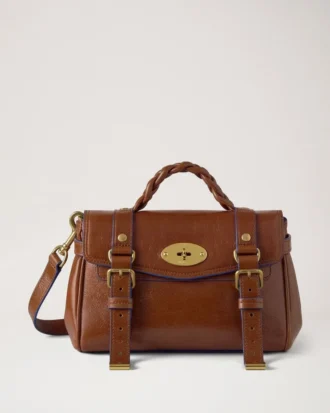 Mini Alexa Oak & Pigment Blue Smooth Glossy Leather