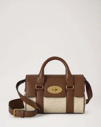 Mini Bayswater Ecru & Bright Oak Raffia & Leather Trim