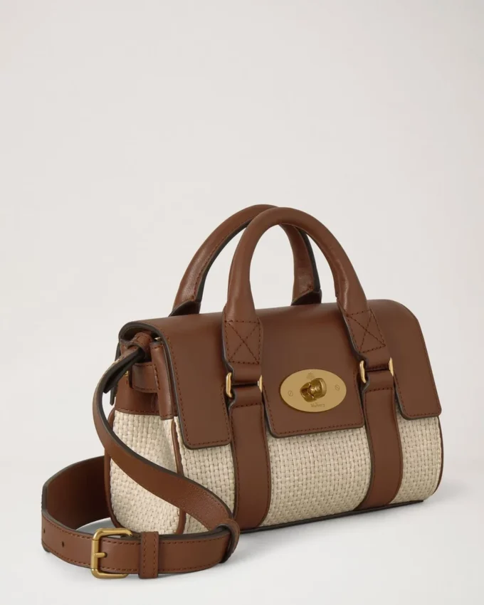 Mini Bayswater Ecru & Bright Oak Raffia & Leather Trim Mini Bayswater Ecru & Bright Oak Raffia & Leather Trim