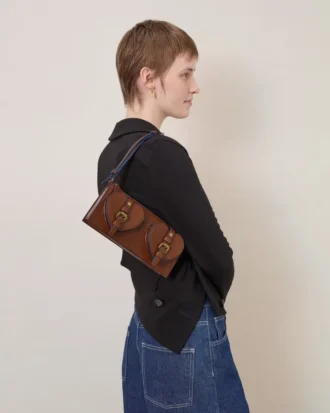 Mini Roxanne Shoulder Bag Oak & Pigment Blue Smooth Glossy Leather