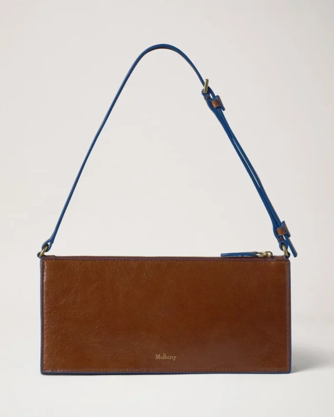 Mini Roxanne Shoulder Bag Oak & Pigment Blue Smooth Glossy Leather