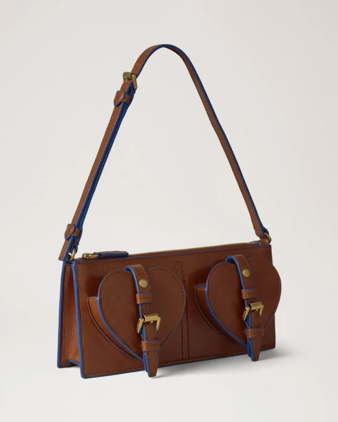 Mini Roxanne Shoulder Bag Oak & Pigment Blue Smooth Glossy Leather
