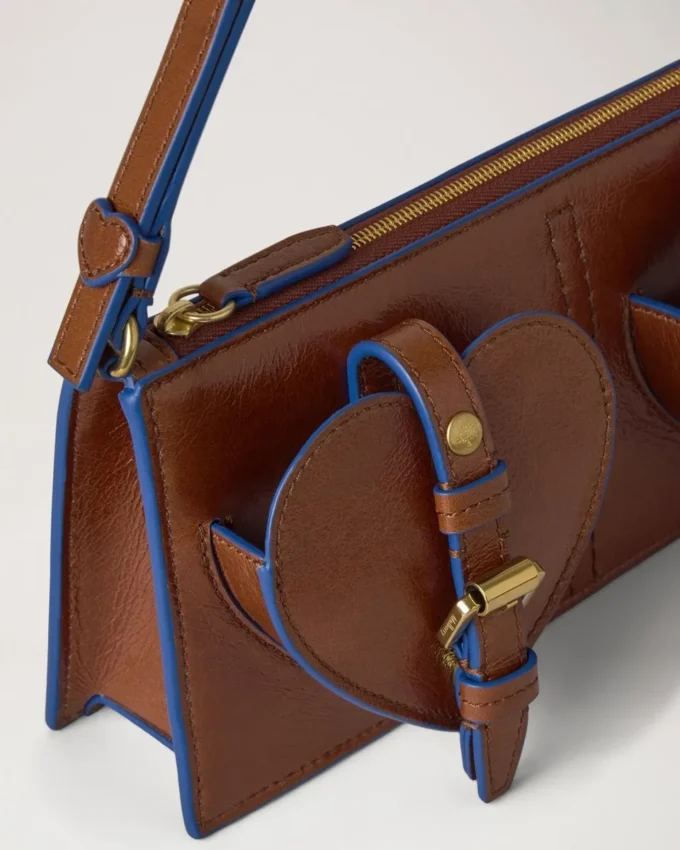 Mini Roxanne Shoulder Bag Oak & Pigment Blue Smooth Glossy Leather