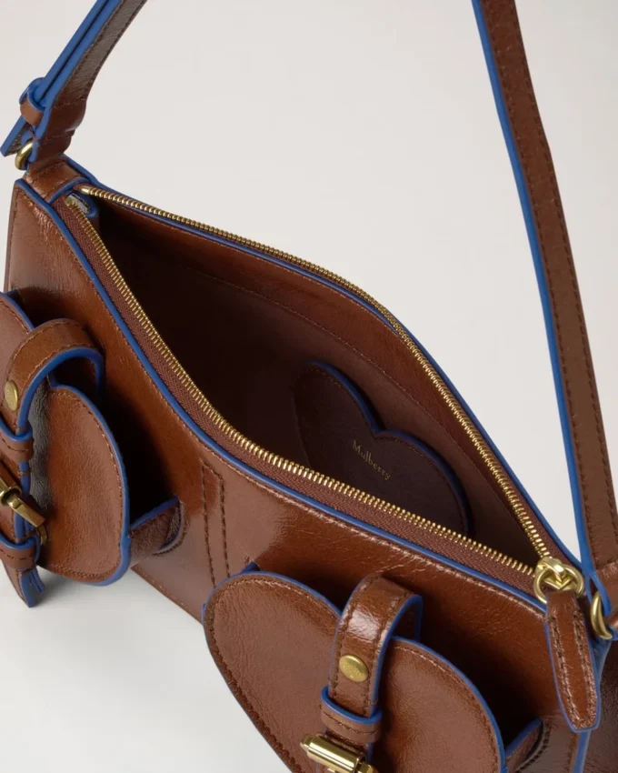 Mini Roxanne Shoulder Bag Oak & Pigment Blue Smooth Glossy Leather