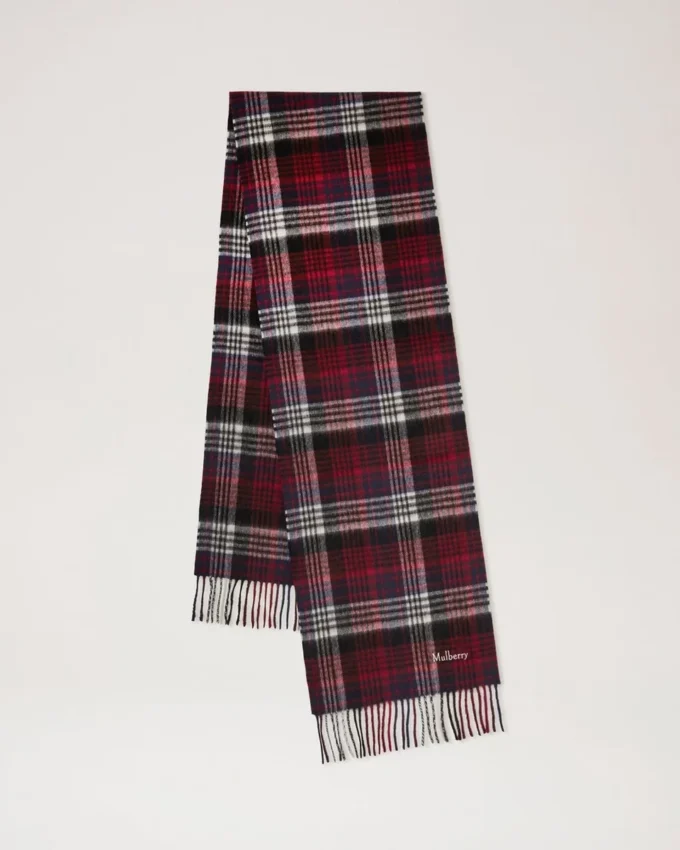 Mulberry Heritage Check Scarf Navy & Lancaster Red Merino Wool Mulberry Heritage Check Scarf Navy & Lancaster Red Merino Wool