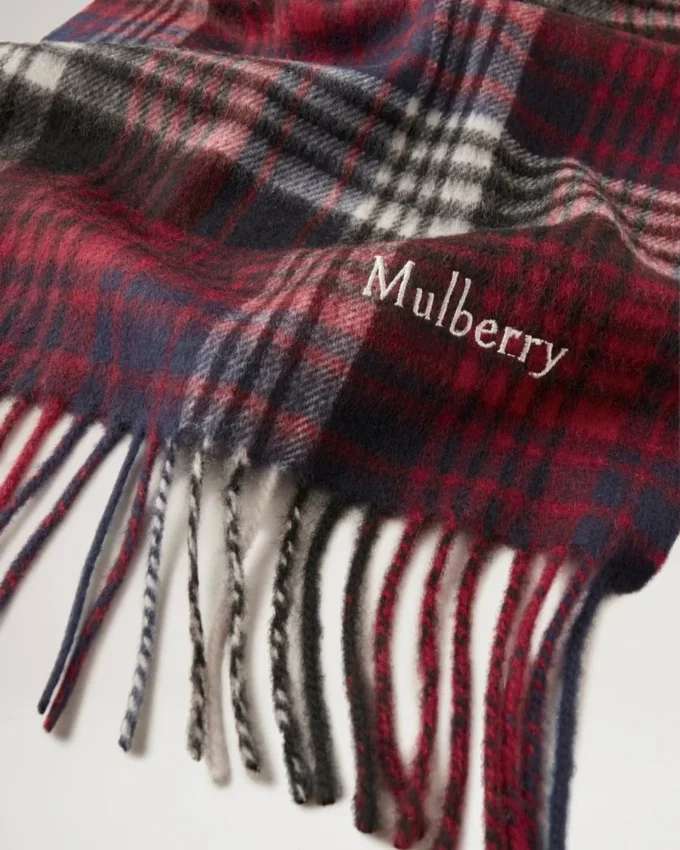 Mulberry Heritage Check Scarf Navy & Lancaster Red Merino Wool Mulberry Heritage Check Scarf Navy & Lancaster Red Merino Wool