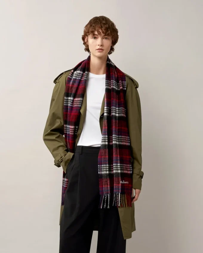 Mulberry Heritage Check Scarf Navy & Lancaster Red Merino Wool Mulberry Heritage Check Scarf Navy & Lancaster Red Merino Wool