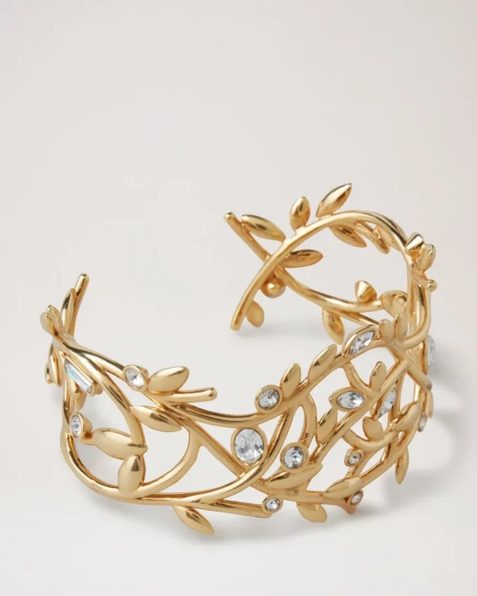 Mulberry Leaf Cuff Bracelet Gold Mixed Material