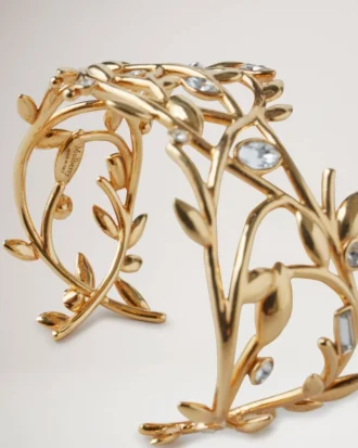 Mulberry Leaf Cuff Bracelet Gold Mixed Material