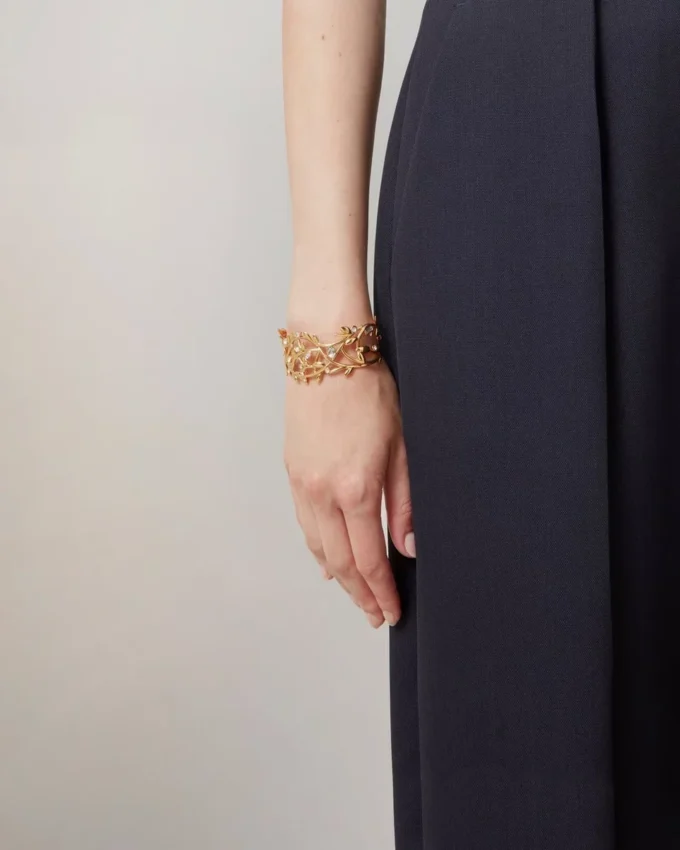 Mulberry Leaf Cuff Bracelet Gold Mixed Material