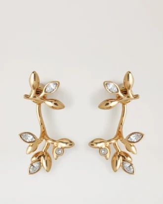 Mulberry Leaf Earrings Gold Mixed Material Women