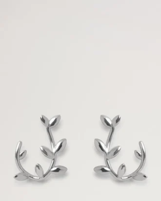 Mulberry Leaf Hoop Earrings Silver Sterling Silver