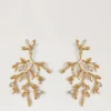 Mulberry Leaf Long Earrings Gold Mixed Material