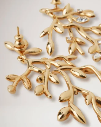 Mulberry Leaf Long Earrings Gold Mixed Material