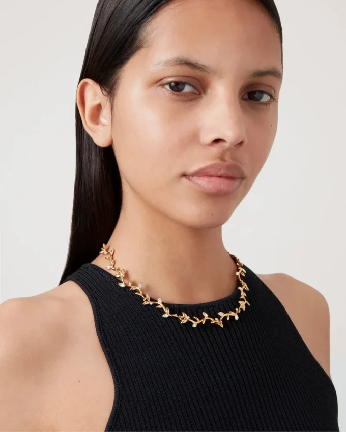 Mulberry Leaf Necklace Gold Mixed Material Women Mulberry Leaf Necklace Gold Mixed Material Women