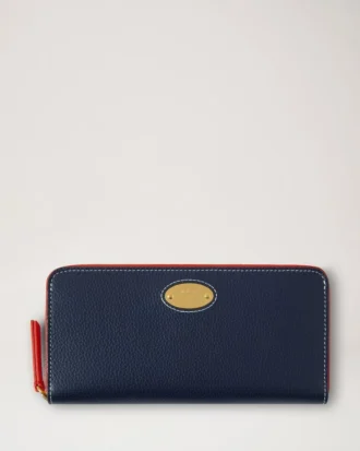 Mulberry Plaque 8 Credit Card Zip Purse Night Sky & Coral Orange Small Classic Grain