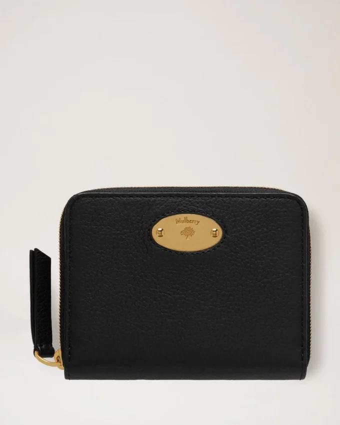 Mulberry Plaque Small Zip Around Purse Black Small Classic Grain Mulberry Plaque Small Zip Around Purse Black Small Classic Grain