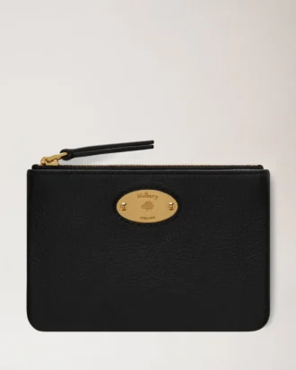 Mulberry Plaque Small Zip Coin Pouch Black Small Classic Grain