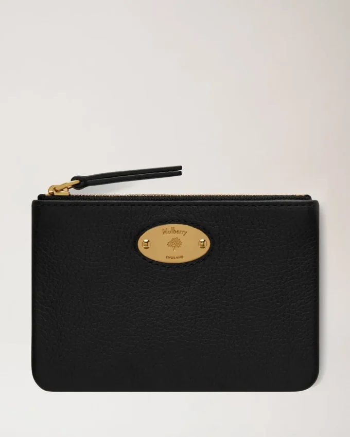 Mulberry Plaque Small Zip Coin Pouch Black Small Classic Grain Mulberry Plaque Small Zip Coin Pouch Black Small Classic Grain