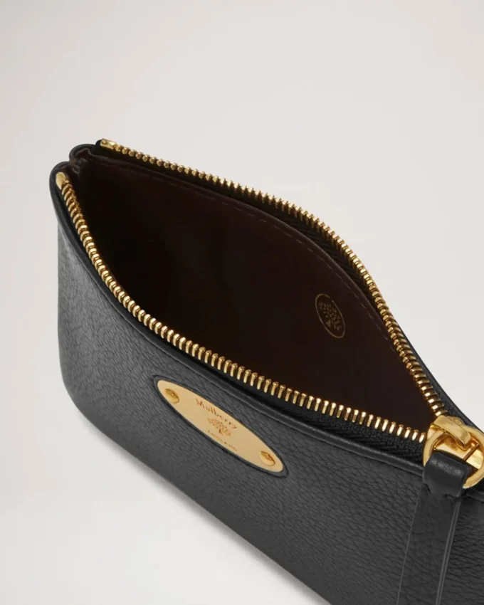Mulberry Plaque Small Zip Coin Pouch Black Small Classic Grain Mulberry Plaque Small Zip Coin Pouch Black Small Classic Grain