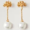 Mulberry Tree Charm Earrings Gold Plated Brass Women Mulberry Tree Charm Earrings Gold Plated Brass Women